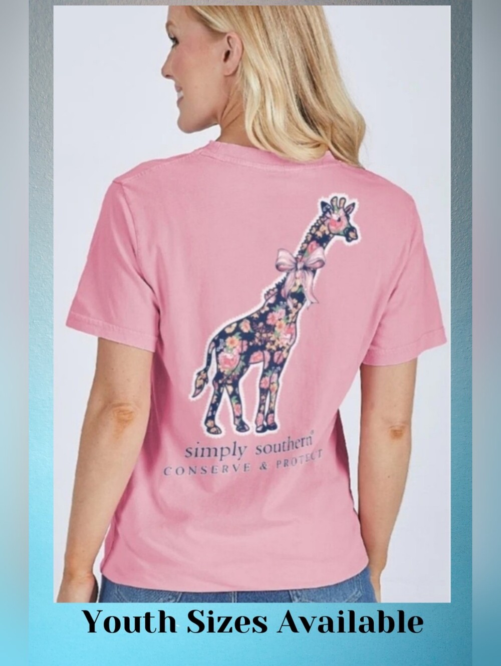 Simply Southern Giraffe Garden Design Pink Short Sleeves, NWT